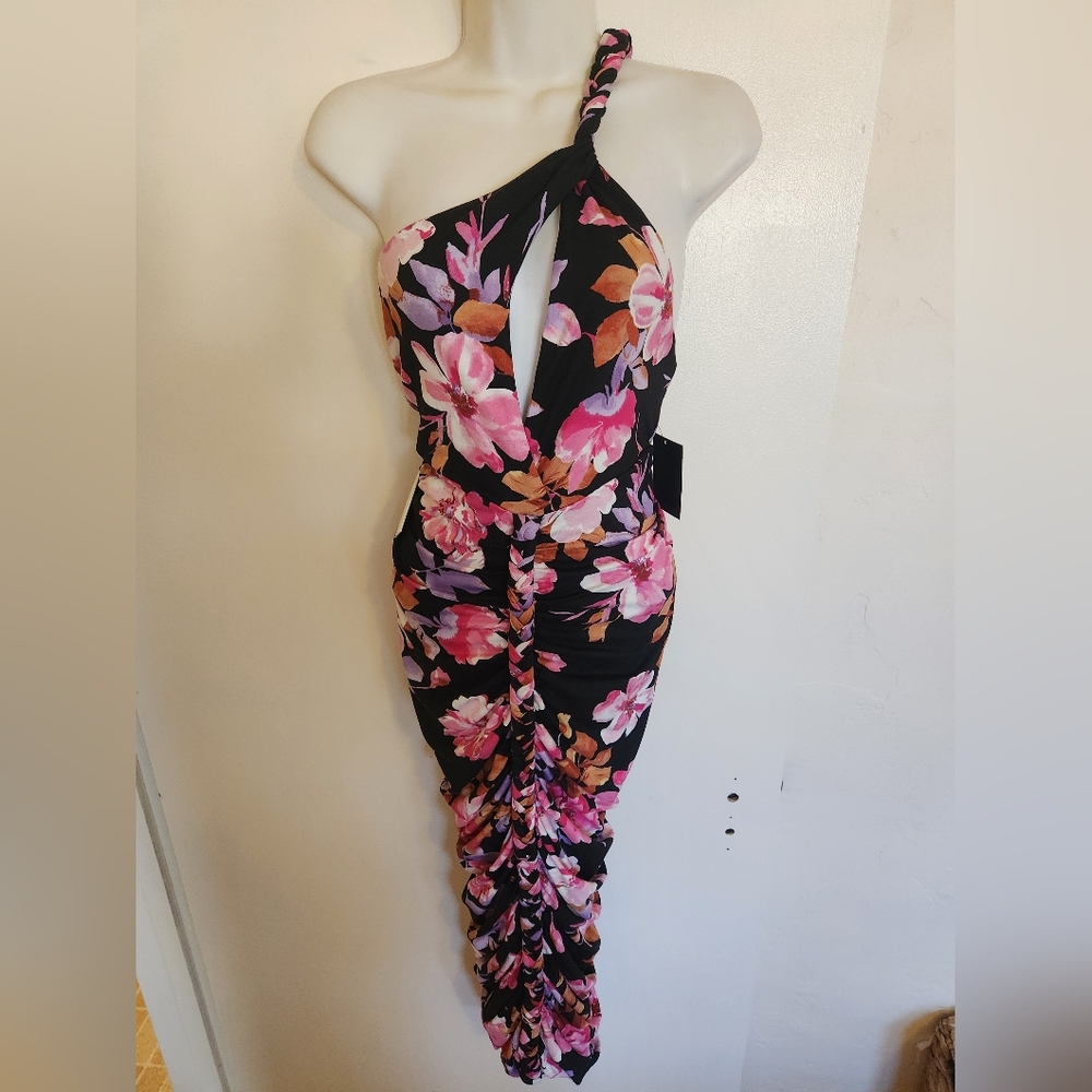 JLUXLABEL Jess Floral Ruched Braided One-Shoulder Midi Dress SzXS  NWT - Picture 7 of 16